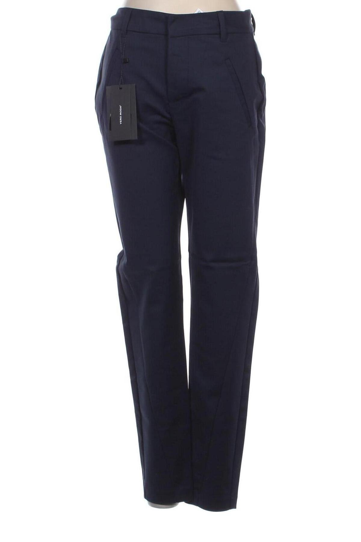 Дамски панталон Vero Moda, Размер S, Цвят Син, 49% памук, 48% полиамид, 3% еластан, Цена 31,60 лв.