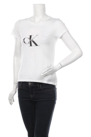 Damen T-Shirt Calvin Klein Jeans, Größe S, Farbe Weiß, 50% Polyester, 50% Baumwolle, Preis 40,72 €