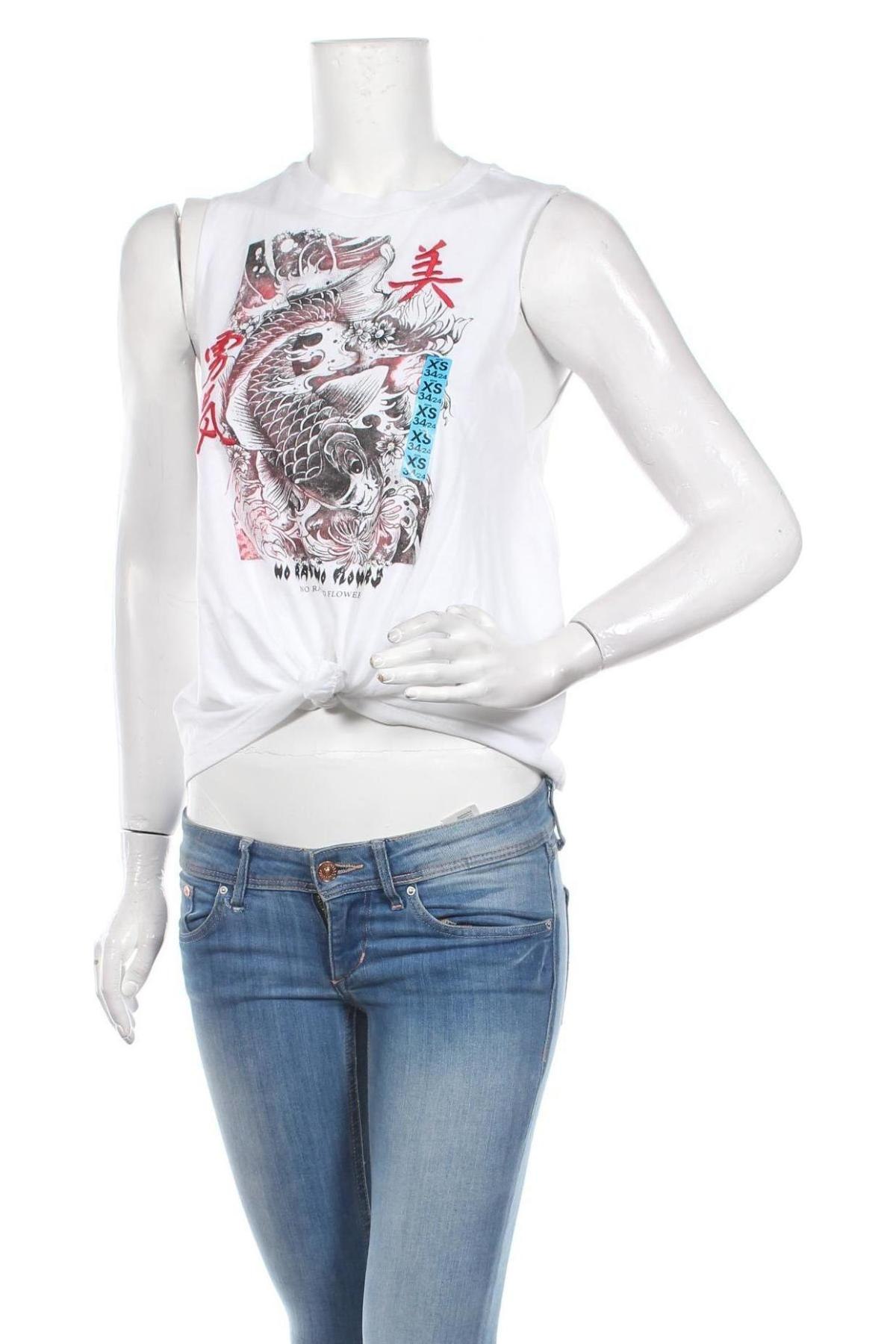 Γυναικείο αμάνικο μπλουζάκι Bershka, Μέγεθος XS, Χρώμα Λευκό, Βαμβάκι, Τιμή 5,38 €