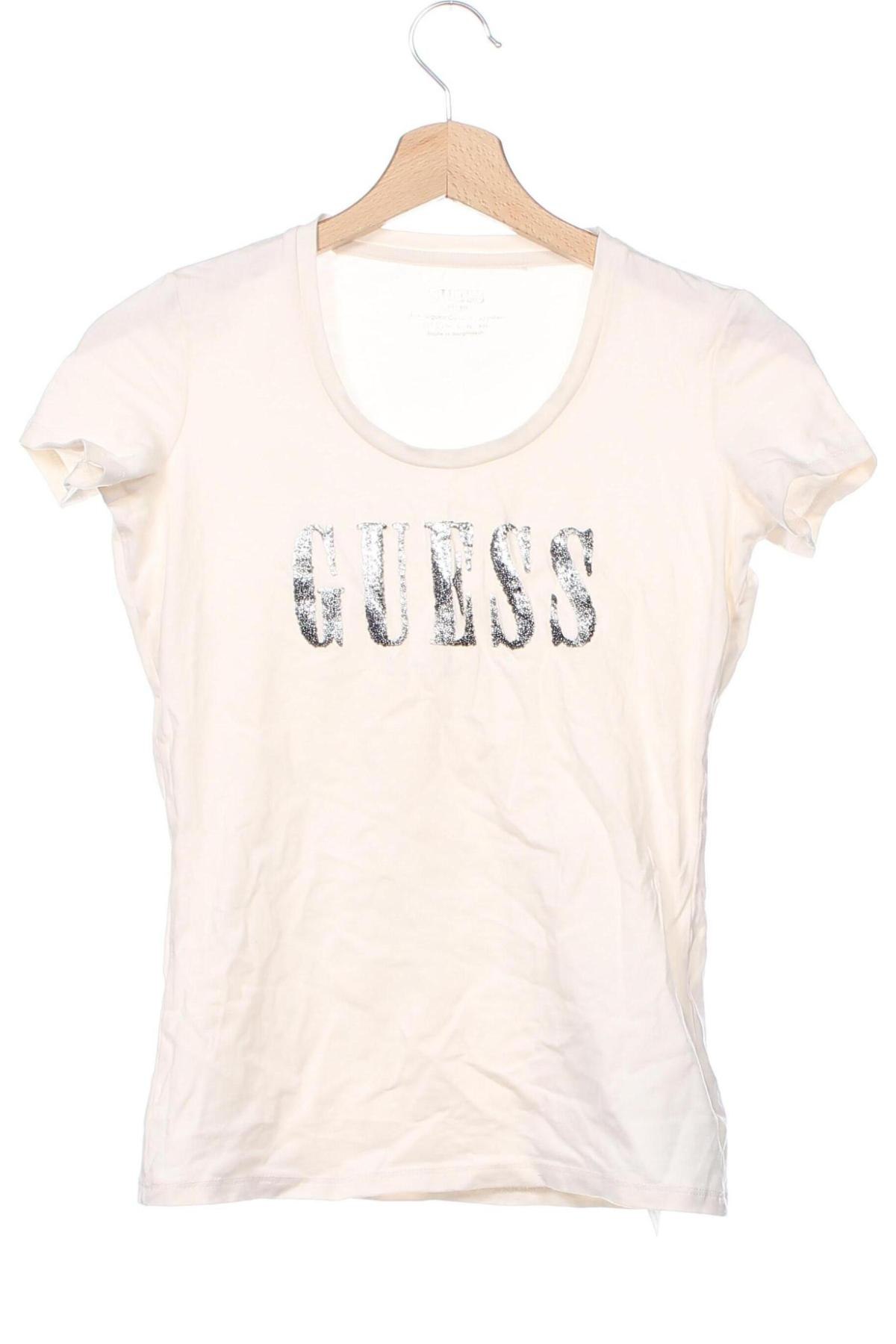 Damski T-shirt Guess, Rozmiar XS, Kolor Beżowy, Cena 73,89 zł