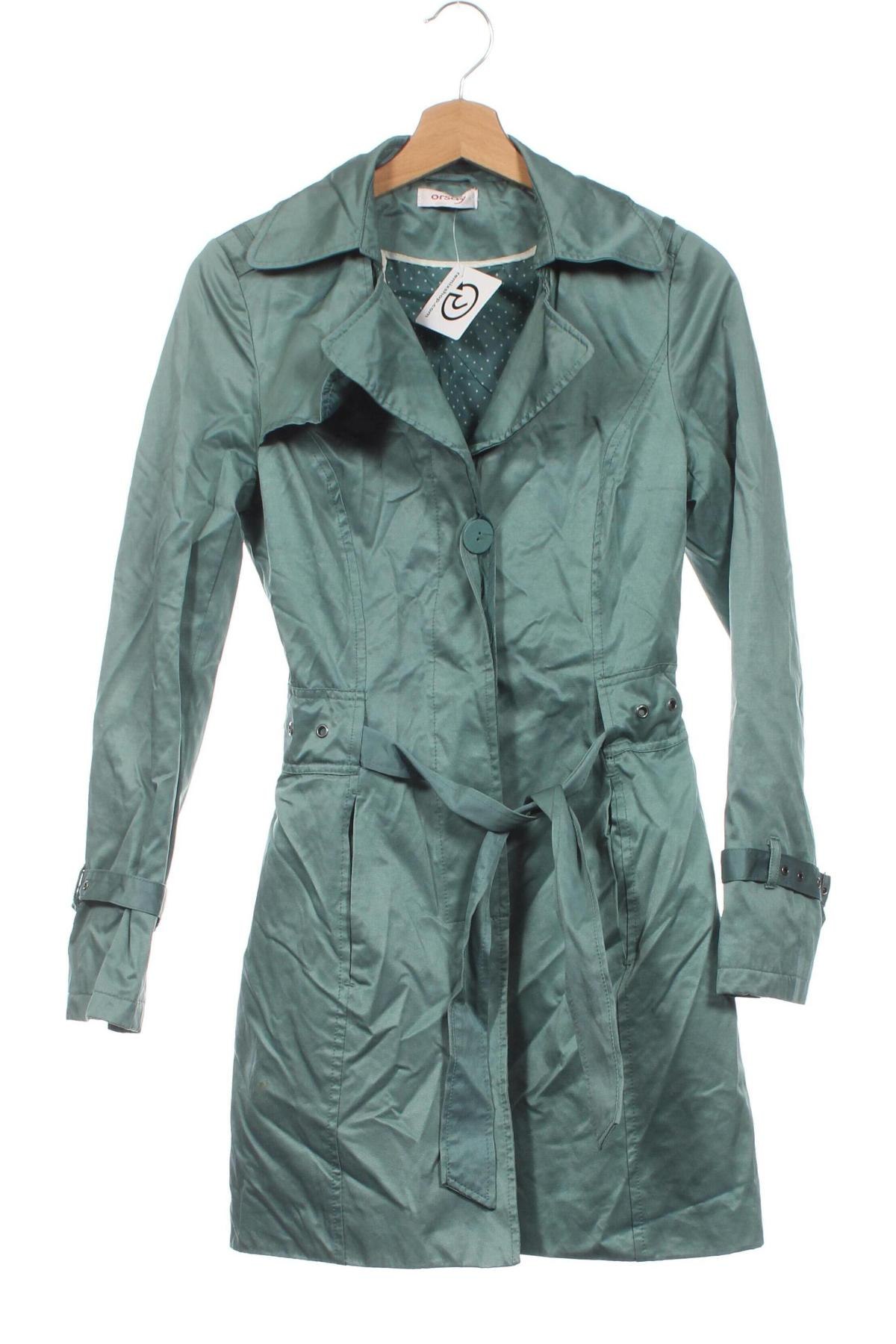 Damen Trenchcoat Orsay, Größe XS, Farbe Grün, Preis 47,99 €