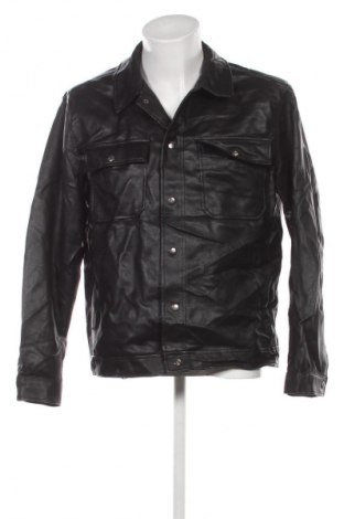 Мъжко кожено яке Pull&Bear, Размер XL, Цвят Черен, Цена 44,99 лв.